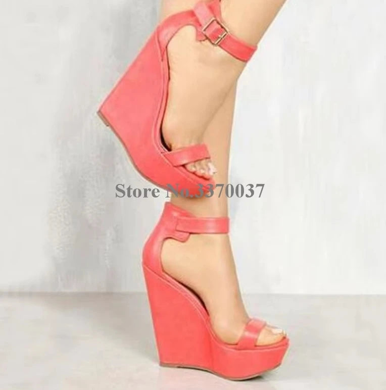 High Leather Platform Wedge Sandals