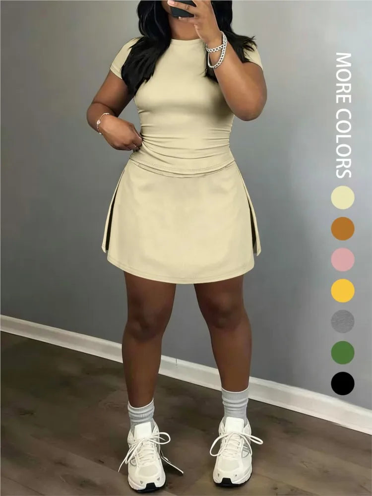 Sporty Short-Sleeve Tee and Culottes Two-Piece Set for Women