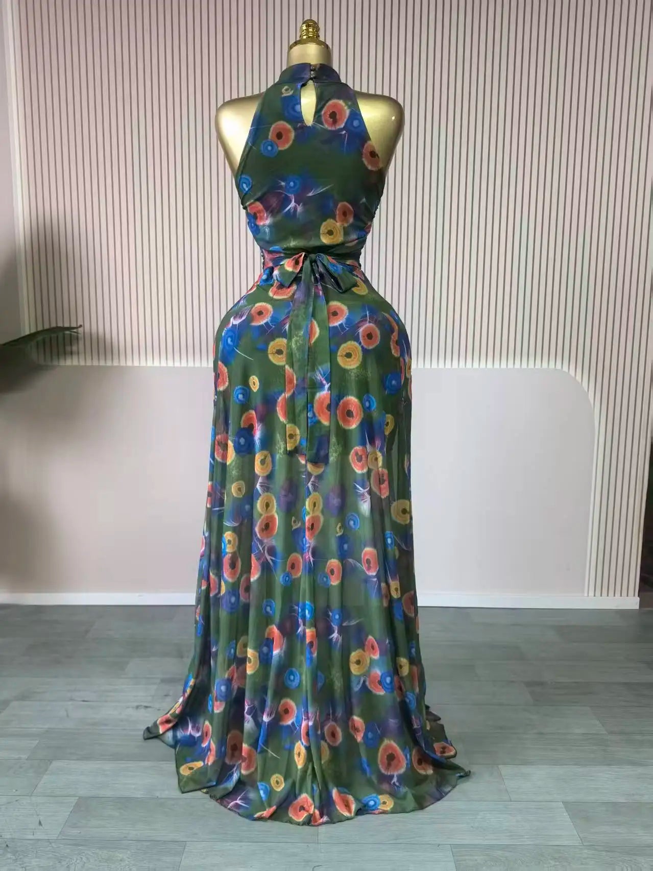 Elegant Printed Sleeveless With Sashes Maxi Dress for Women