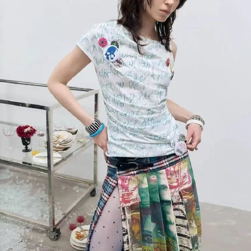 Polyester Cotton Unique Printed Split Midi Skirt for Women