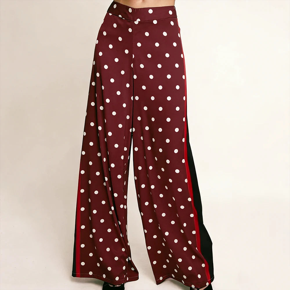 Elegant High Waist Polka Dot Wide Leg Satin Pants For Women