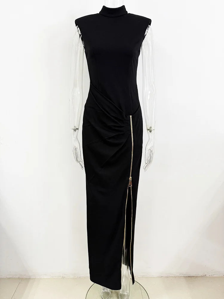 HIGH STREET Newest 2026 Designer Vestido Women's Sleeveless Zipper Slit Elastic Maxi Long Dress