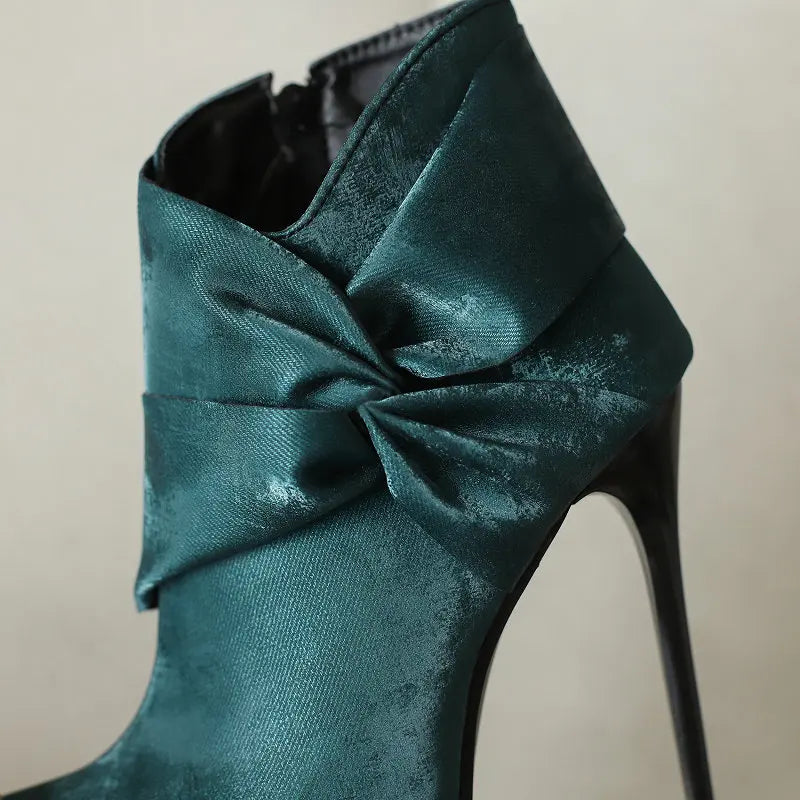 Elegant Bowknot Lace-Up High Heel Ankle Boots for Women