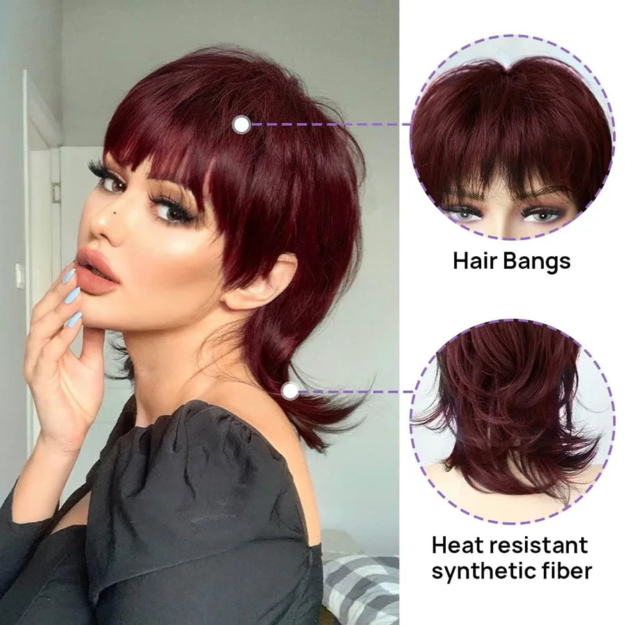 Wolf Cut Shaggy Layered Trendy Wig with Bangs for Women