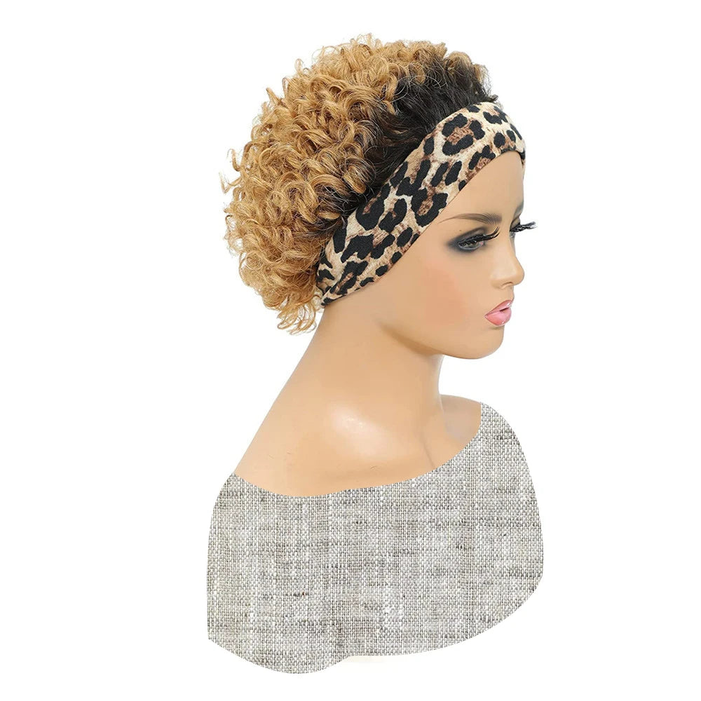 Short Curly Kinky Headband Human Hair Bob Wig for Women