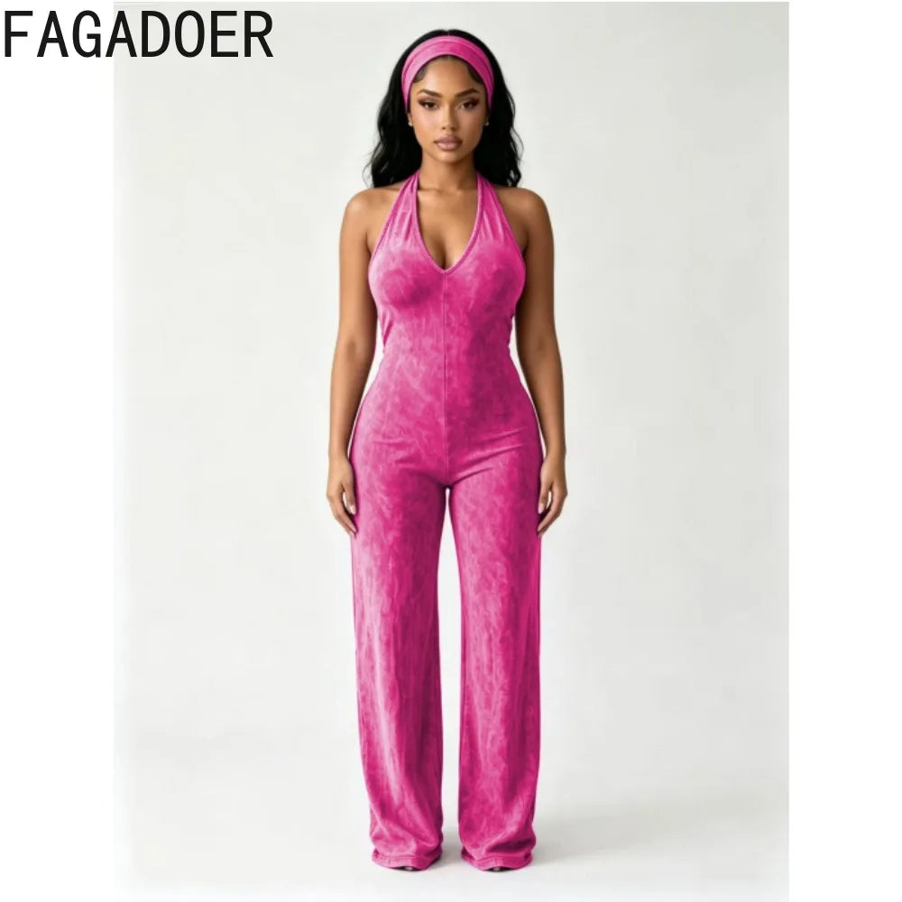Solid Color Off Shoulder Halter Jumpsuit for Women