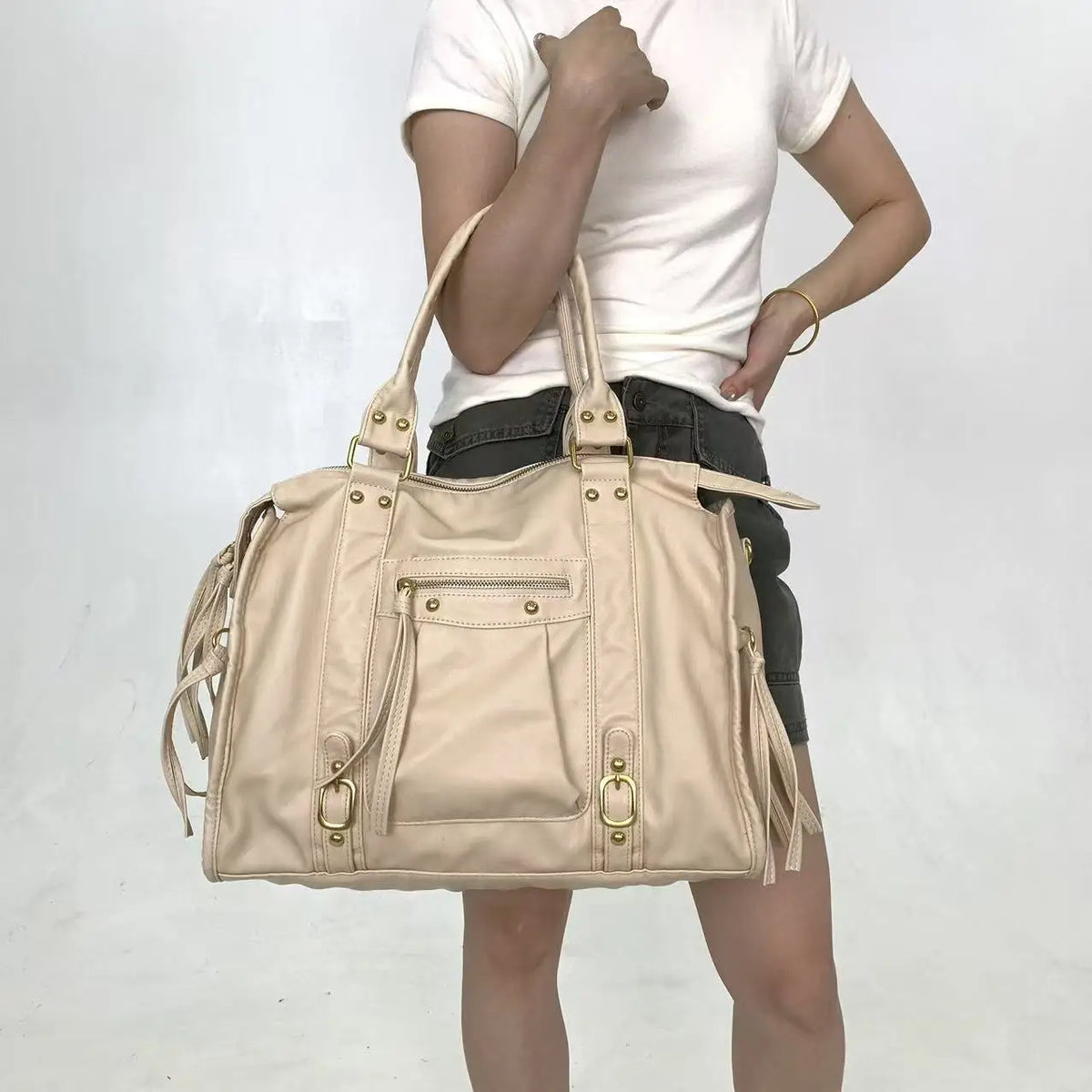 Retro Multi-Pocket Motorcycle Shoulder Bag for Women