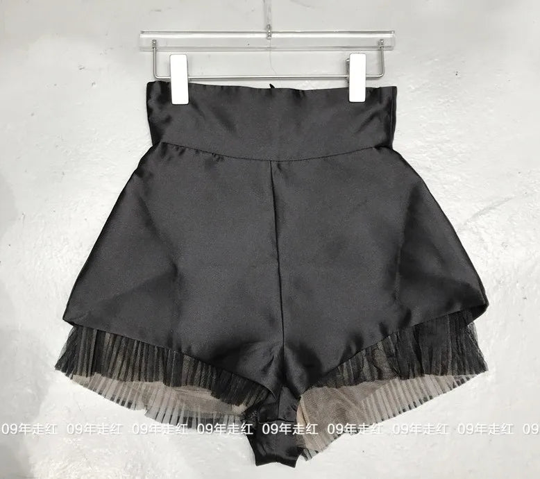 Fashion High-waisted Fluffy Pants 2025 Spring and Summer New Satin Casual Loose Wide-leg Suit Shorts Women's Versatile Shorts