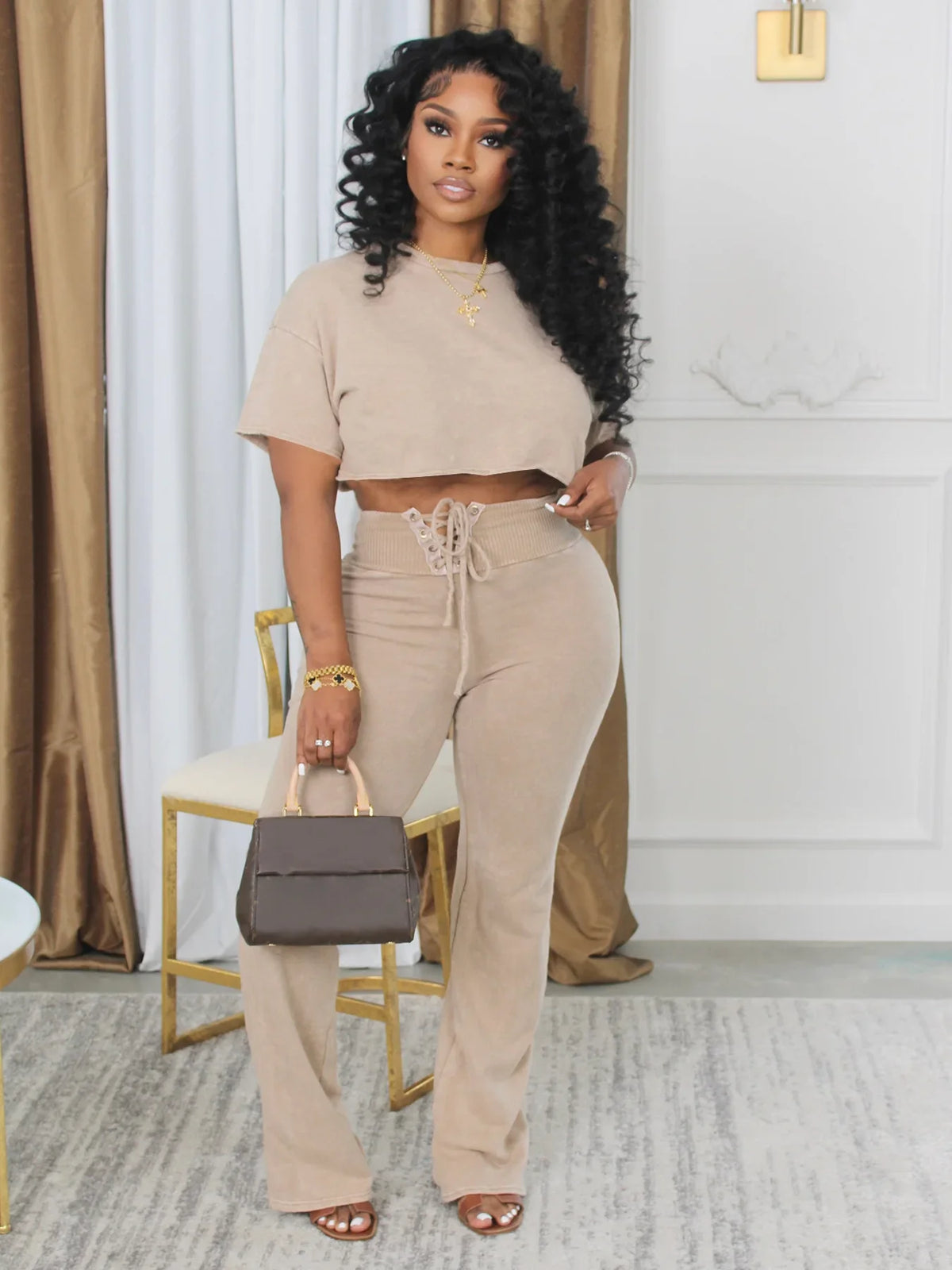 Tie Dye Crop Top and Pants Two Piece Tracksuit Set for Women