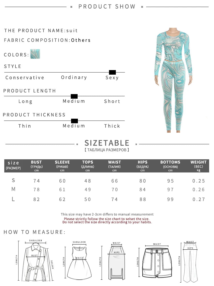 See-Through Two-Piece Long-Sleeve Crop Top and Skinny Pant Set for Women