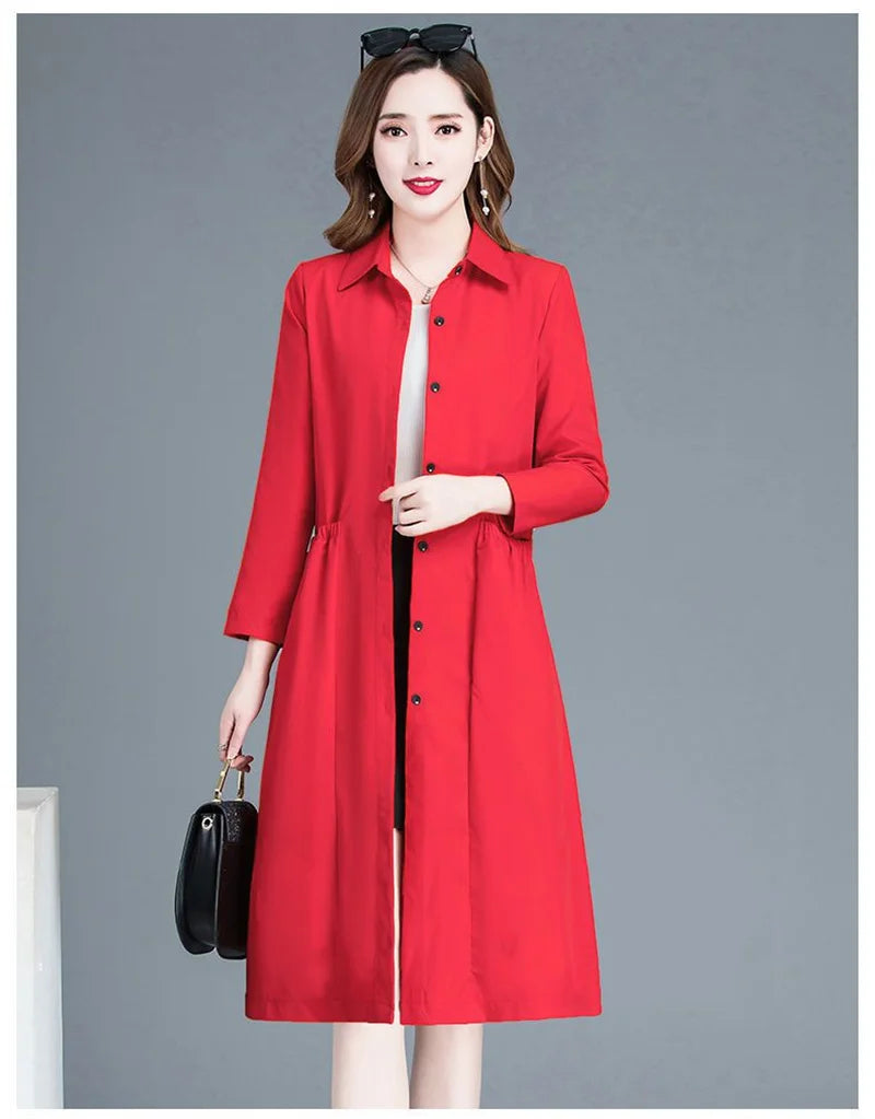 Fashion Windbreaker Women's Mid-Length And Thin Spring Summer Autumn Big Pocket Coat Female Popular Temperament Mother Jacket5XL