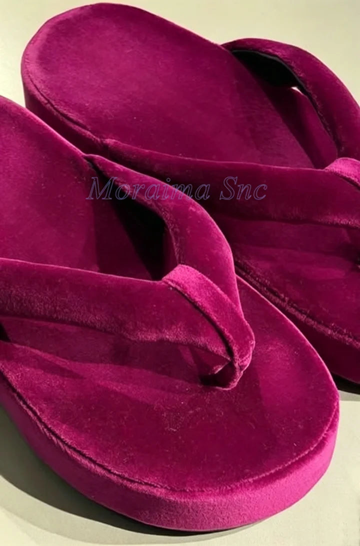 Soft Thick Plush Velvet Platform Flip Flops for Women