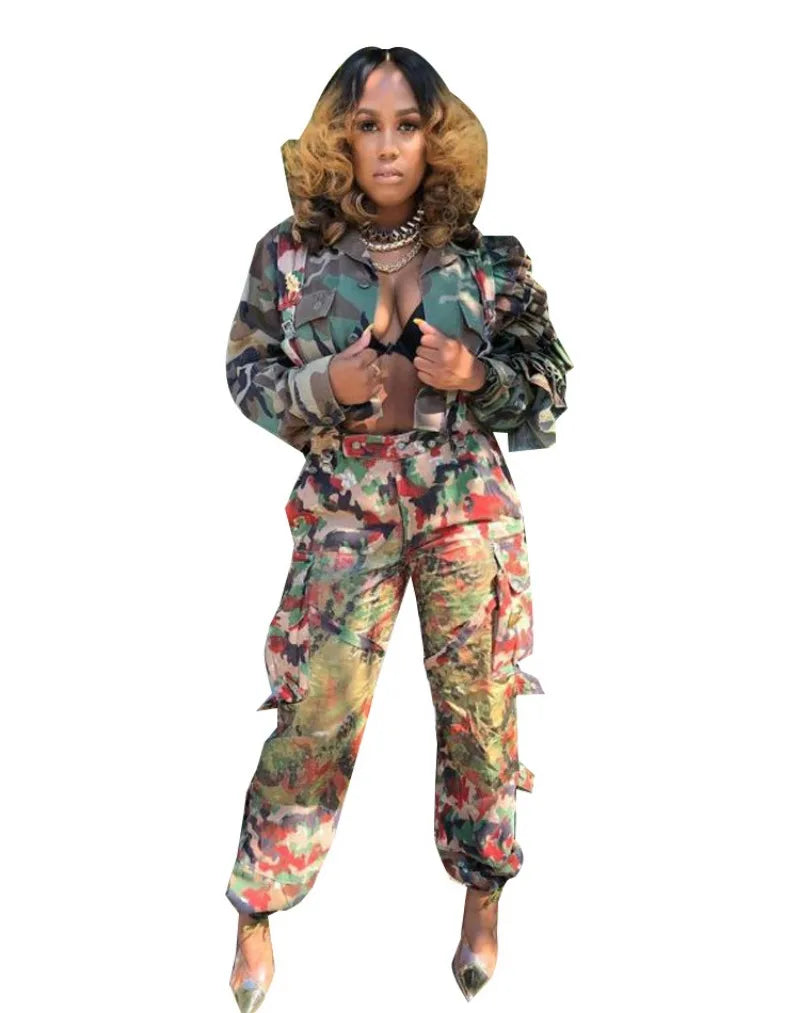 Cascading Ruffled Camouflage Crop Jacket for Women