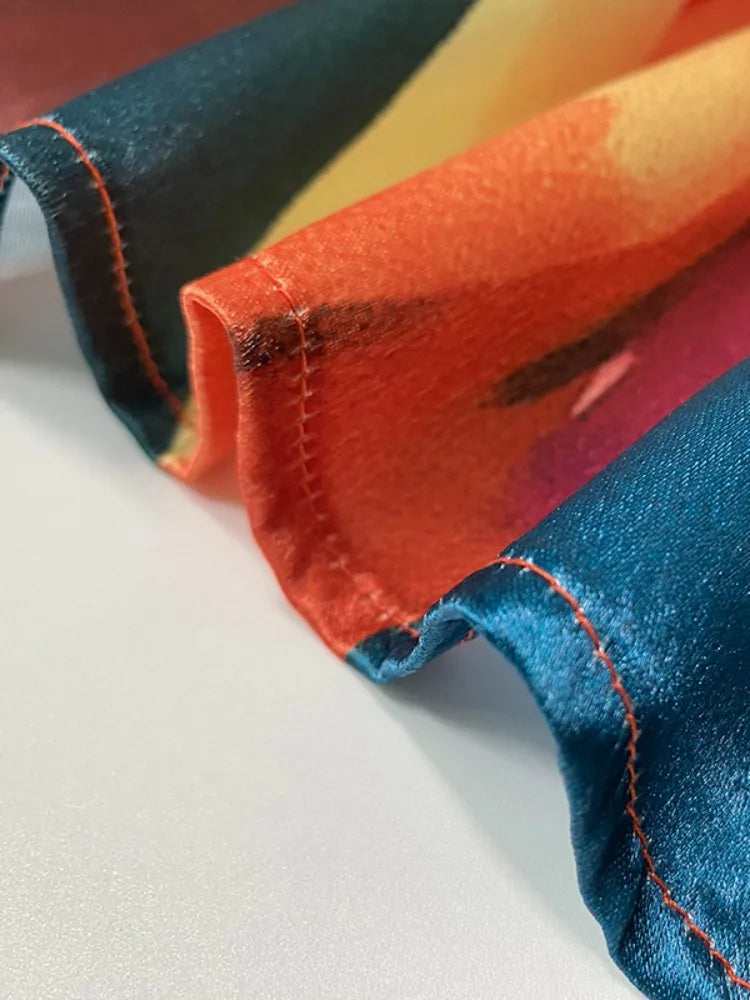 Gymystars Elegant Party Dresses Flower Print Maxi Dress Fashion Loose Puff Sleeves Split-Front Casual Red Evening Dress Ladies