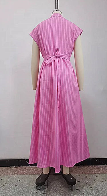 Vintage Striped Flounce Neck Shirt Collar Dress For Women