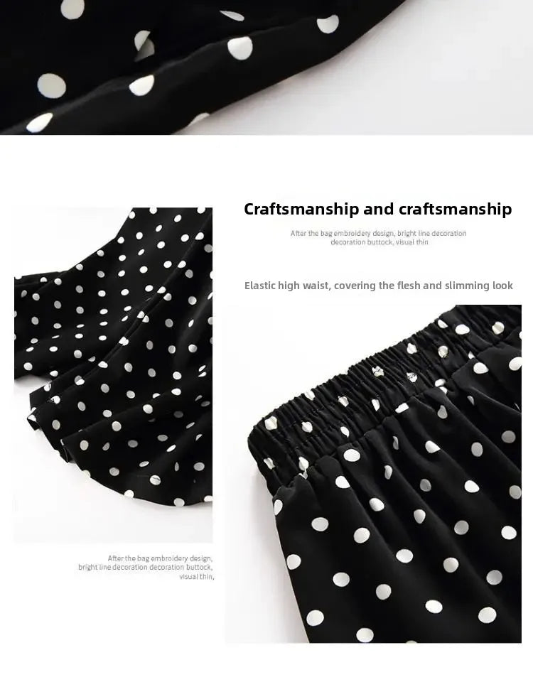 Casual Polka Dot High Waist Wide Leg Pants for Women