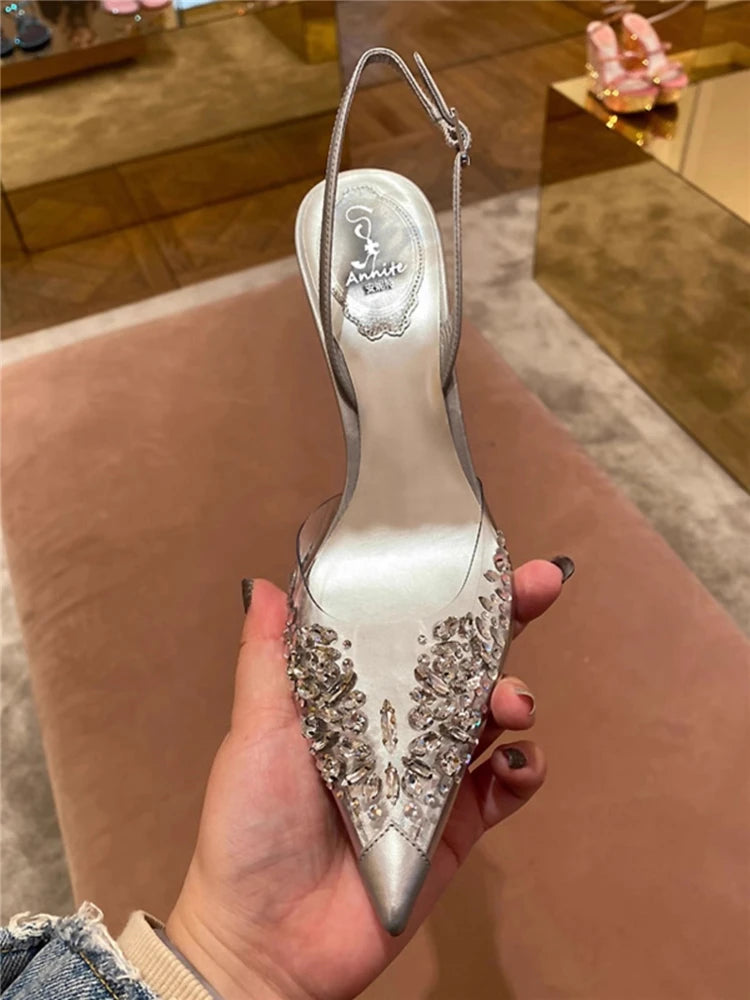 Rhinestone Pointed Toe Transparent Sandals for Women