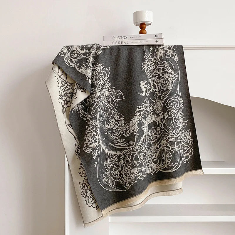 Vintage Floral Fringe Shawl Wrap
