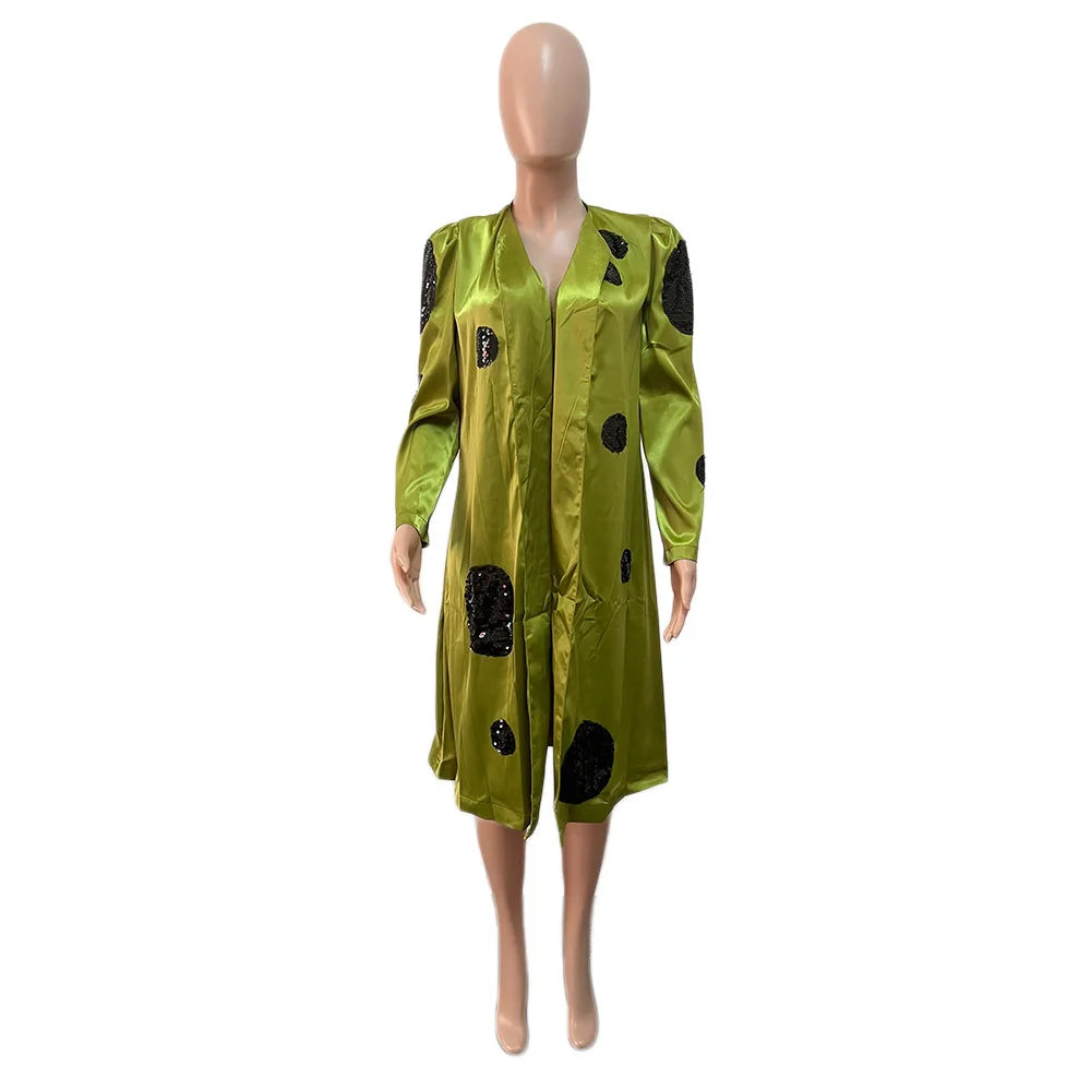 Sequin Spliced Long Sleeve Longline Blazer Coat for Women