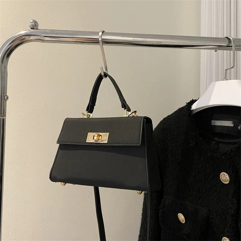 Luxury Fashion Small Square Bag Brand Design Advanced Leather Lock Simple Commuting Solid Color Texture Handbag Messenger Bag