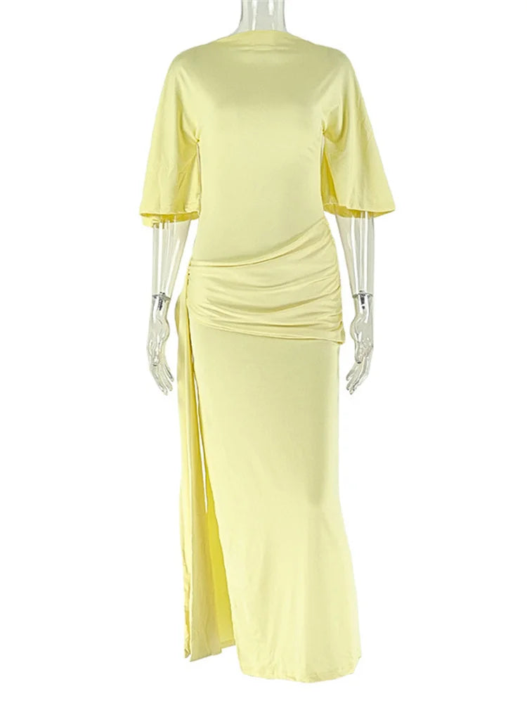 Backless Maxi Dress With Ribbon Decoration and Half Sleeve for Women