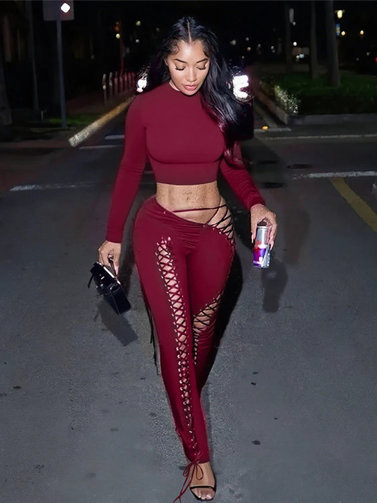 Asymmetrical Crop Top and Shirred Pants Two Piece Set for Women