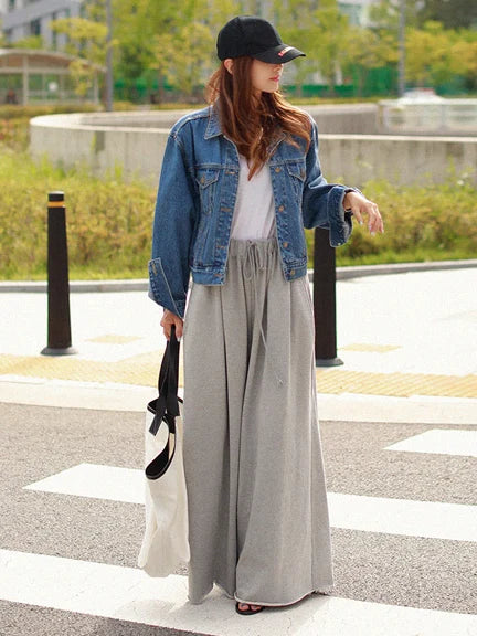 UOOZEE 2025 New Women Palazzo Pants Black Grey Color Spring Summer Fashion Casual High Waisted Wide Leg Trousers Bottoms