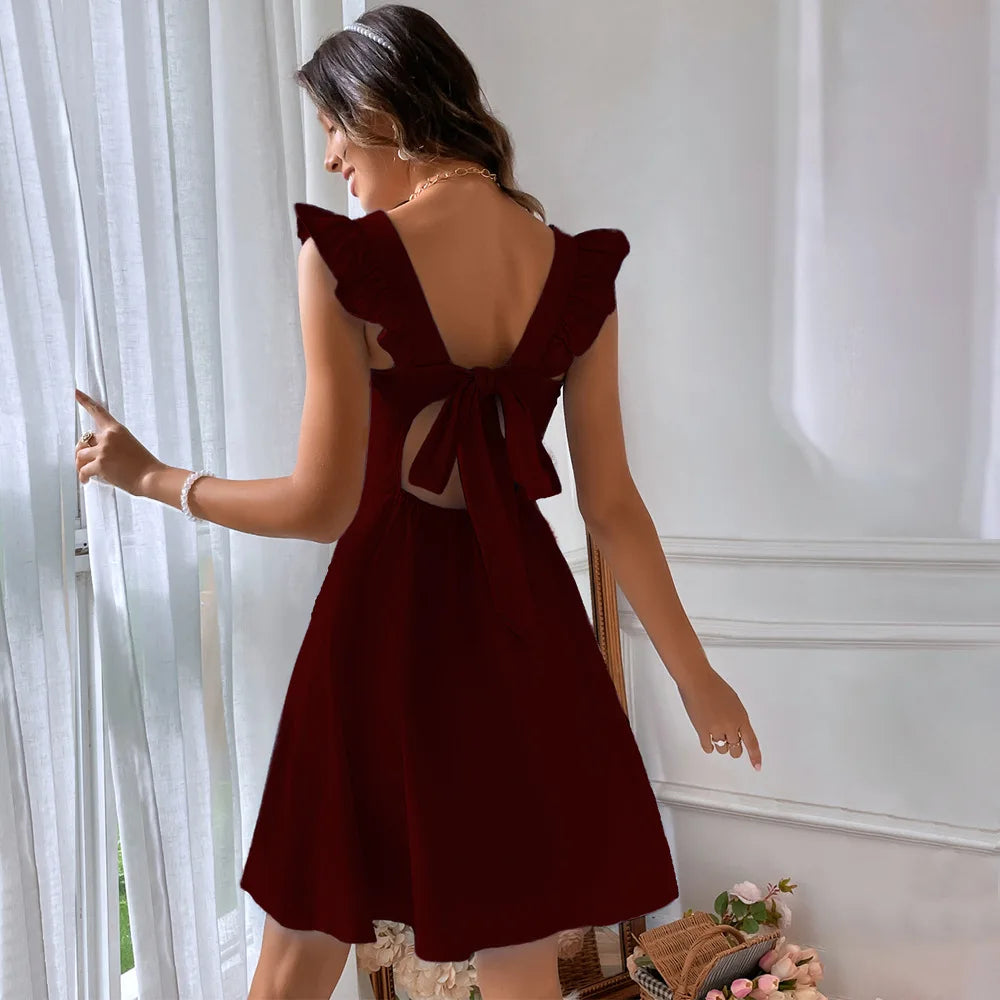 Elegant Lace-Up Backless Sleeveless Mini Dress for Women