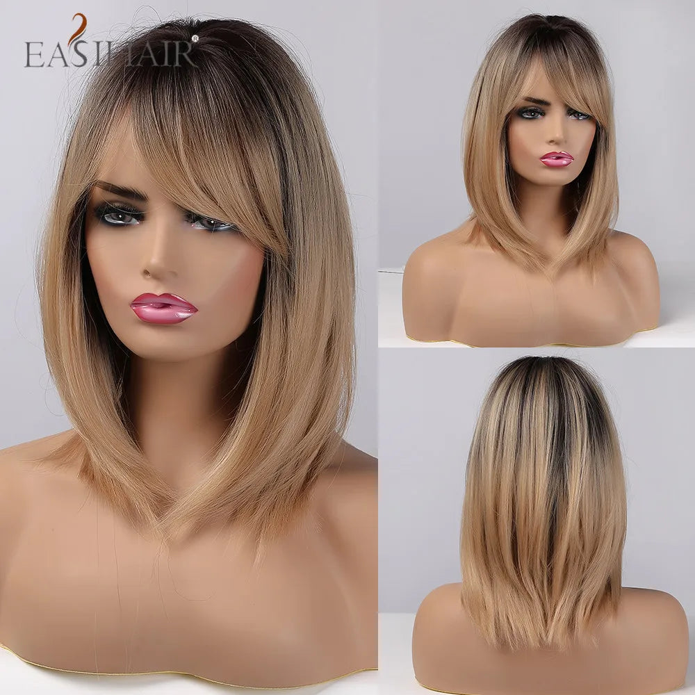 Light Blonde Bob Wig With Bangs for Women Heat Resistant