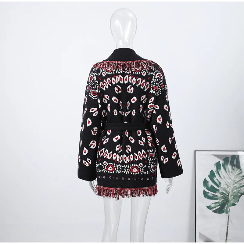 Casual Tassel Knit Open Front Long Cardigan for Women