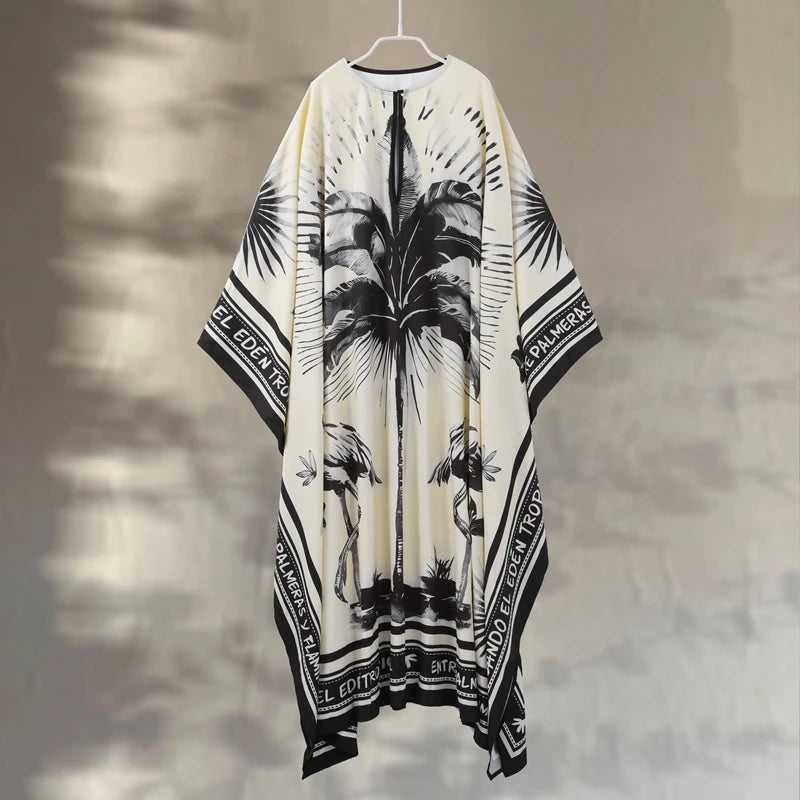 Casual Print Pleated Maxi Beach Vacation Chic Dress for Women