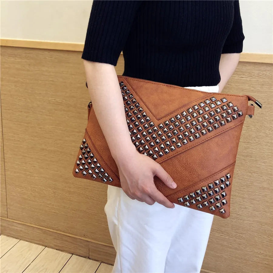 Gleaming Rivet Detail Envelope Clutch Bag for Women