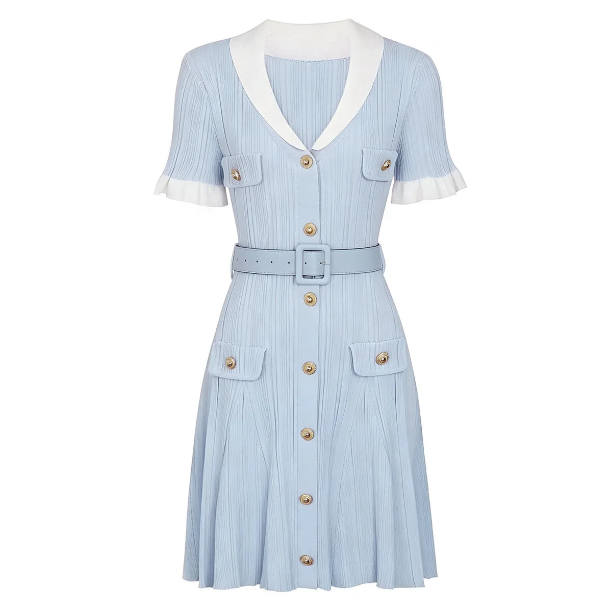High-end Fashion Cropped Knit Dress New Autumn 2026 Women Short Sleeve High-waisted Belted Slim-fit Elegant Short Dresses