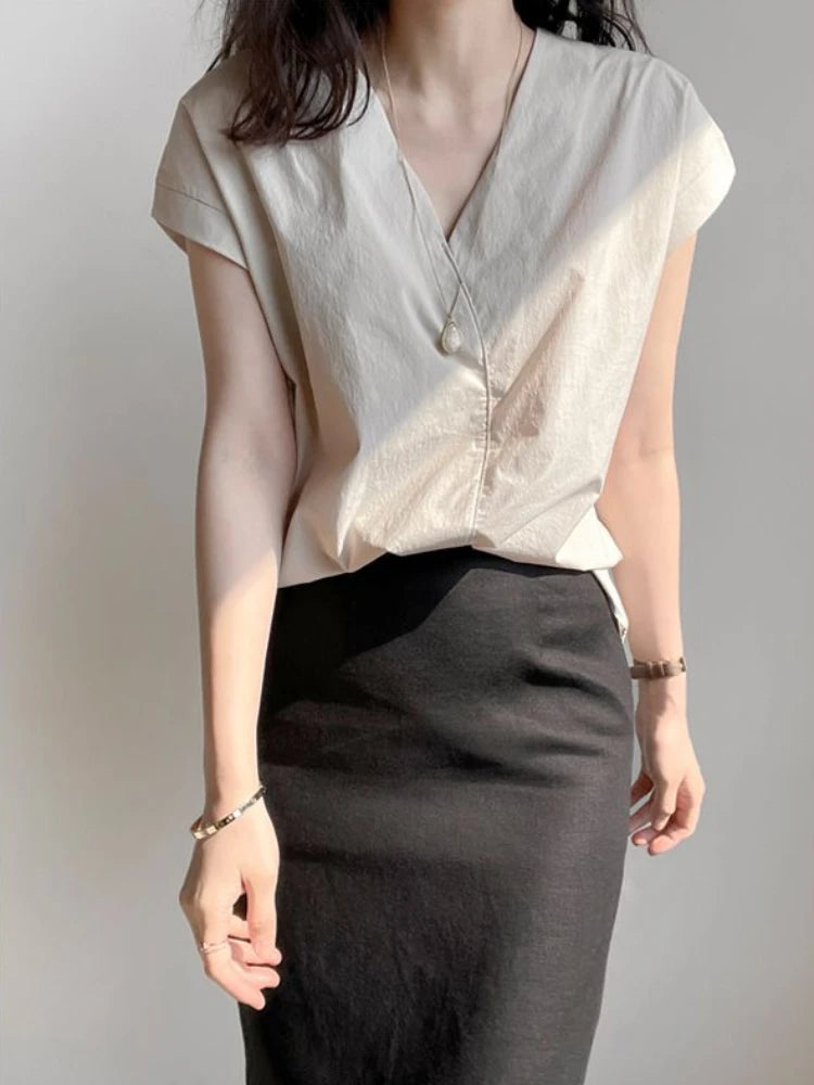 Shirts & Blouses For Women Half Sleeve Summer Loose Button Up Woman Top V Neck Simple Cheap Stylish Offer Aesthetic Hot Xl S Xxl