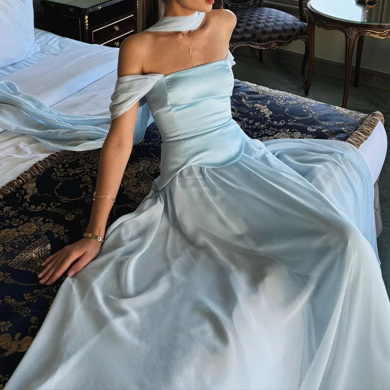 Elegant Satin Backless Pleated Evening Dress for Women