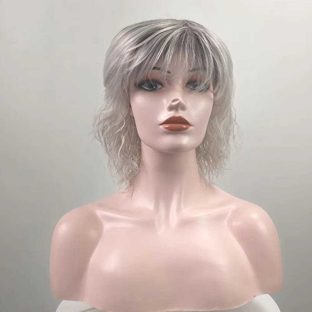 Lightweight Grey Short Curly Synthetic Wig For Women