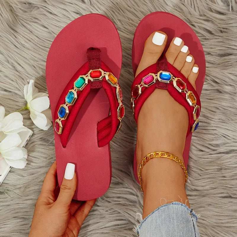 Crystal Accent Clip Toe Casual Summer Sandals For Women