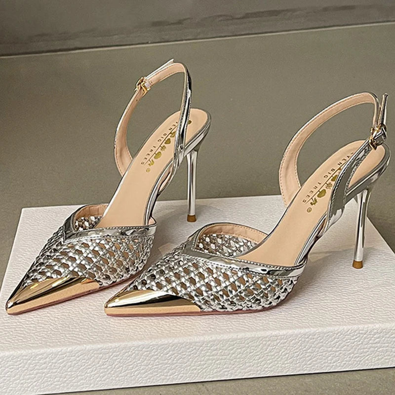 Woven Pointed Toe Slim Stiletto Heel Sandals for Women