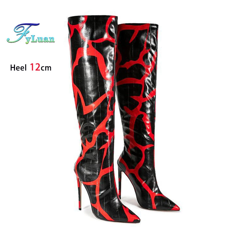 Fashion Stretch Back Zipper Stiletto Pointed Toe Knee High Boots for Women