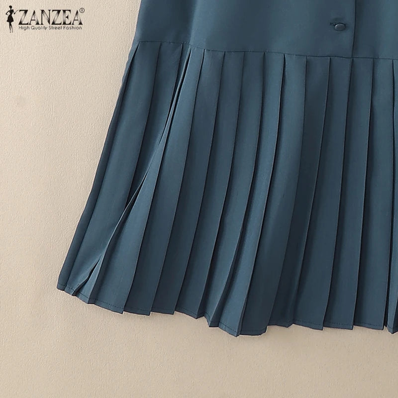 Pleated V-Neck Midi Dress
