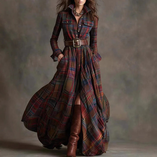 Plaid Button Front Pocket Maxi Dress