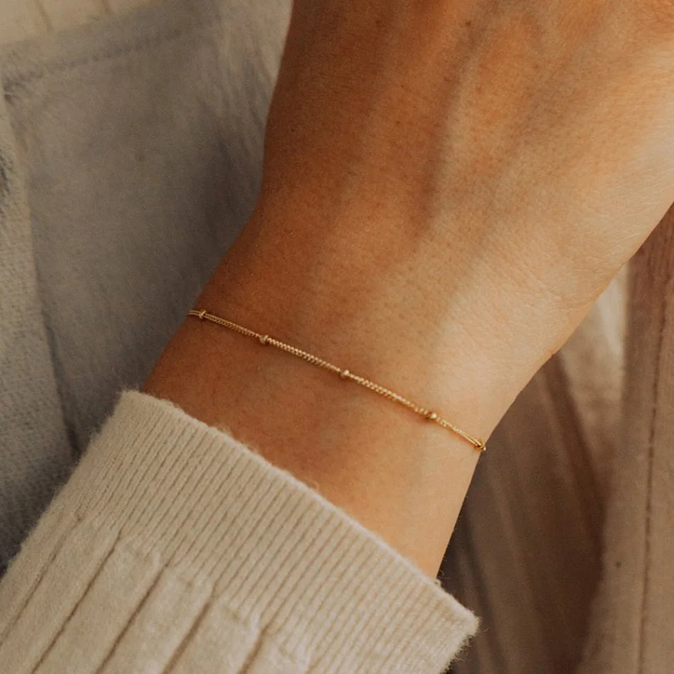 Gold Tone Stainless Steel Figaro Chain Bracelet for Women