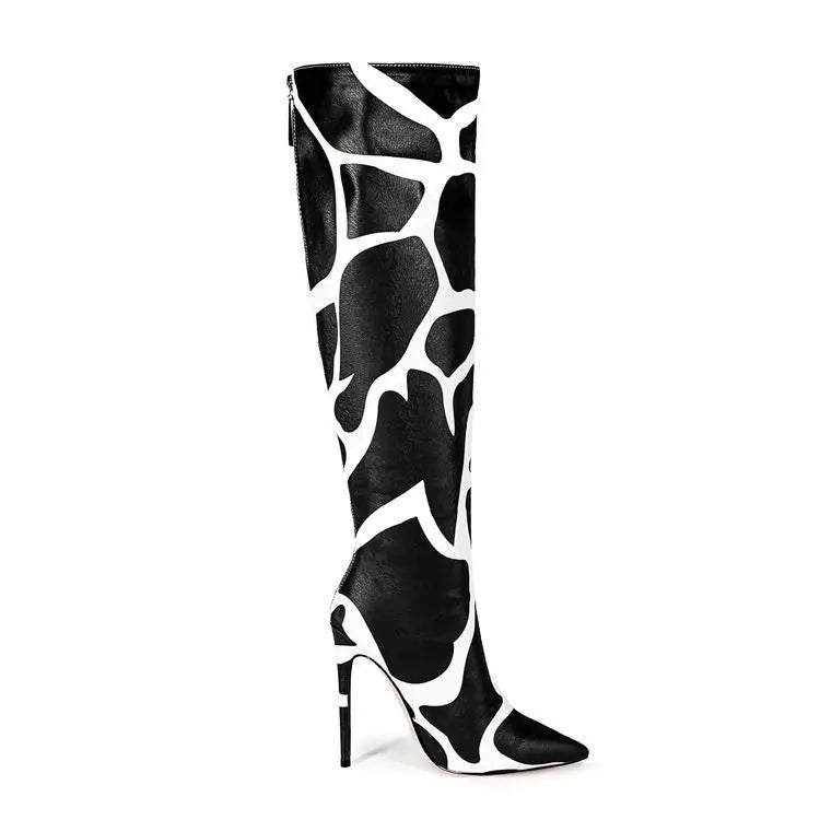Fashion Stretch Back Zipper Stiletto Pointed Toe Knee High Boots for Women