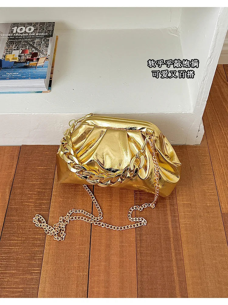 Elegant Pleated Chain Cloud Crossbody Shoulder Bag for Women