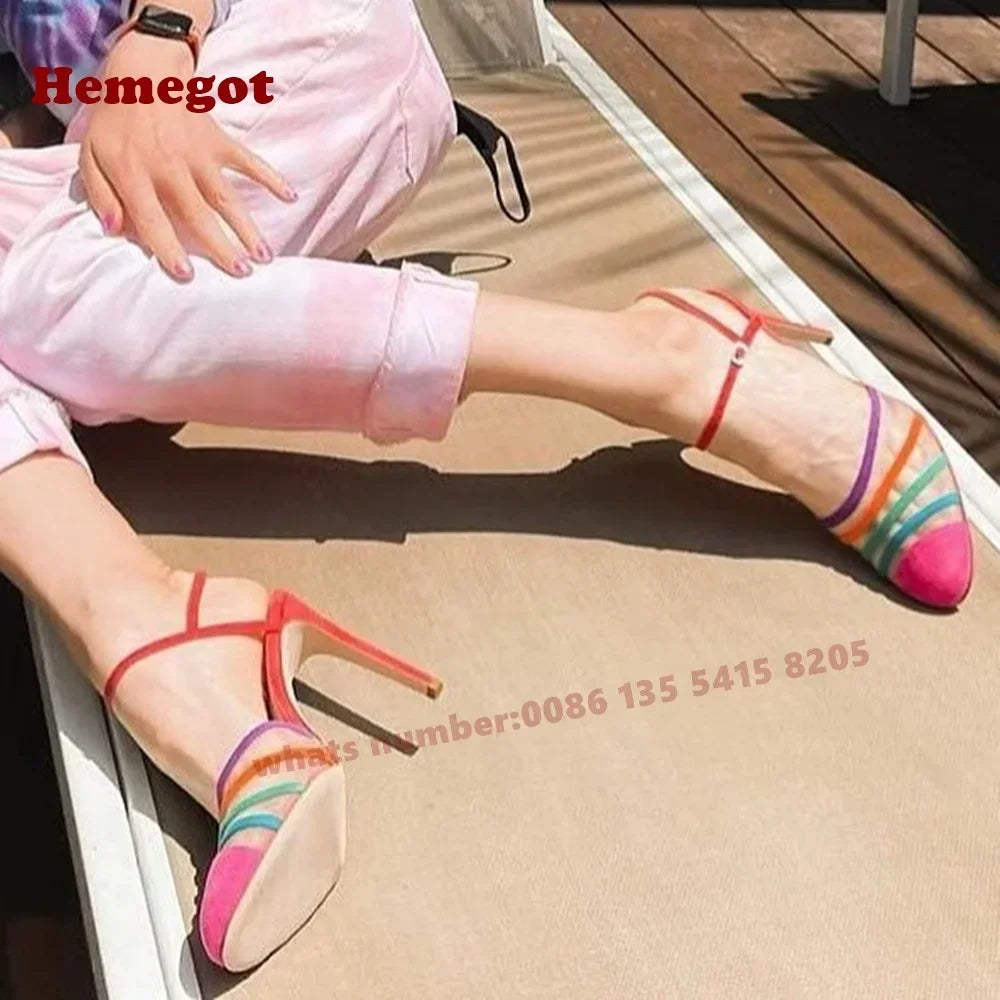 Air Mesh Round Toe Buckle Strap Stiletto Sandals for Women