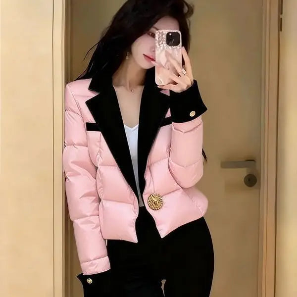 Warm Winter Pink Cotton Jacket With Chic Minimal Design for Women