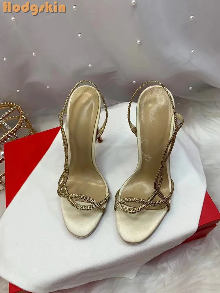 Crystal Strappy Thin Stiletto Heel Sandals for Women
