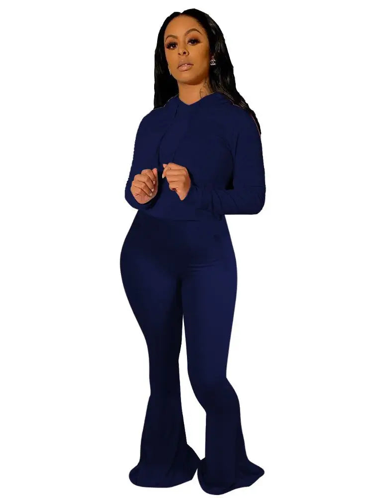 Regular Fit Hooded Wide Leg Tracksuit Set For Women