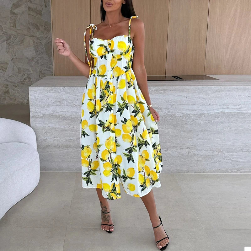 Summer Beach Holiday Dress Women Sleeveless Midi Dresses For Women Elegant A-line Bohemian Dress Women Party Vestidos