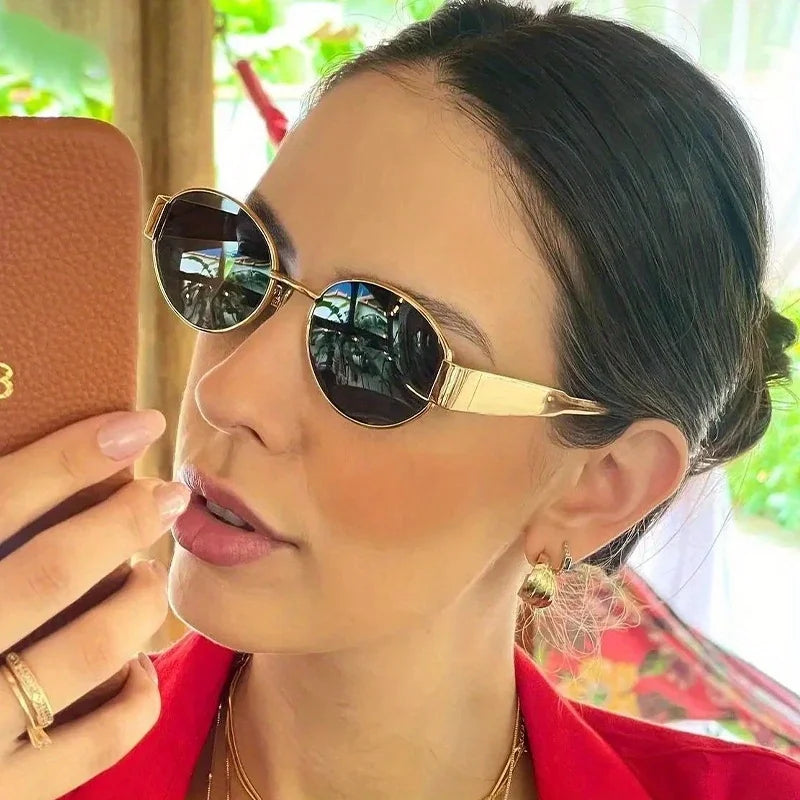 Trendy Classic Metal Frame Oval Sunglasses for Women